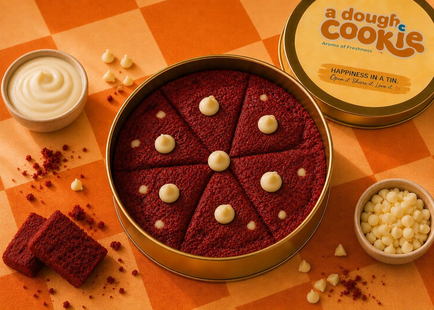 Red Velvet Cookie Tin from a dough cookie