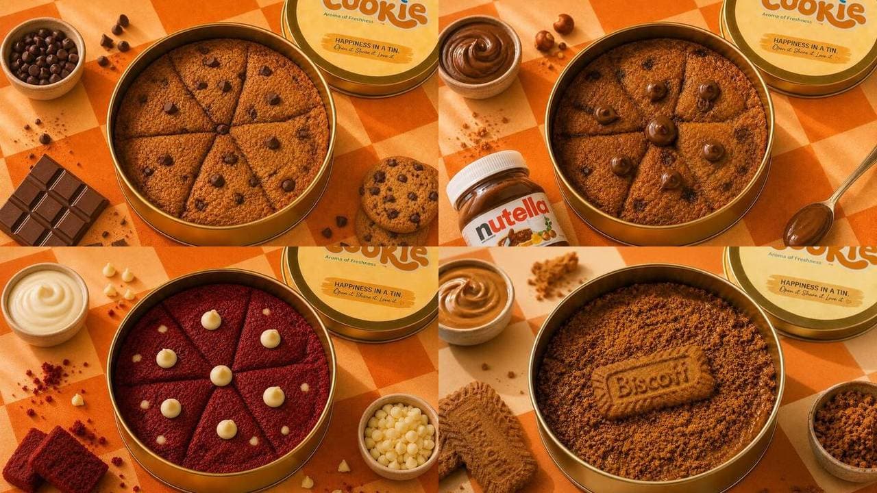 The four a dough cookie tins: Chocolate Chip, Nutella, Red Velvet and Biscoff
